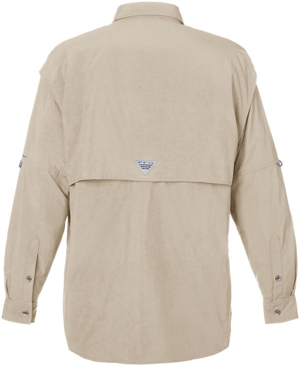 Am image of a Custom Columbia Mens Bahama Long Sleeve Shirt in Fossil!