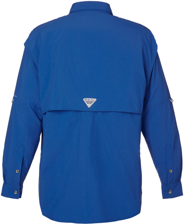 Am image of a Custom Columbia Mens Bahama Long Sleeve Shirt in Vivid Blue!