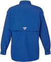 Am image of a Custom Columbia Mens Bahama Long Sleeve Shirt in Vivid Blue!
