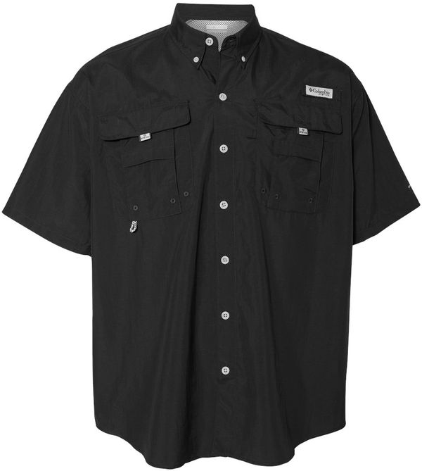 An image of a Custom Columbia Mens Bahama Short Sleeve Shirt in Black!