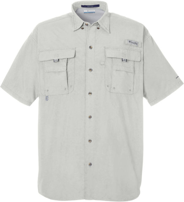 Am image of a Custom Columbia Mens Bahama Short Sleeve Shirt in Cool Grey!