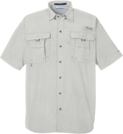 Am image of a Custom Columbia Mens Bahama Short Sleeve Shirt in Cool Grey!