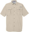Am image of a Custom Columbia Mens Bahama Short Sleeve Shirt in Fossil!