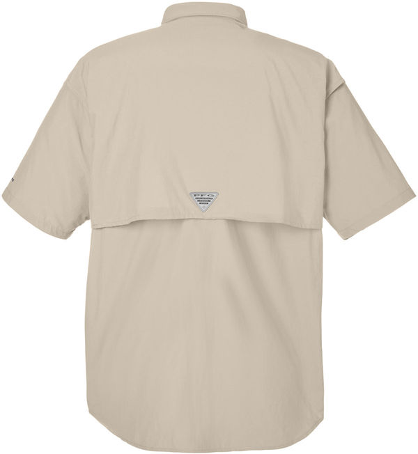 Am image of a Custom Columbia Mens Bahama Short Sleeve Shirt in Fossil!