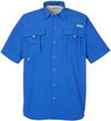 Am image of a Custom Columbia Mens Bahama Short Sleeve Shirt in Vivid Blue!