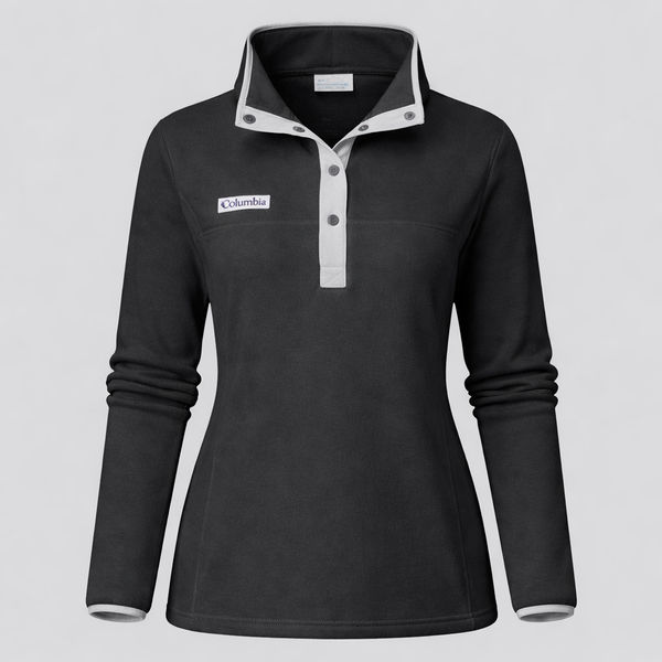An image of a Custom Columbia Womens Benton Springs Half Snap Fleece Pullover in Black!