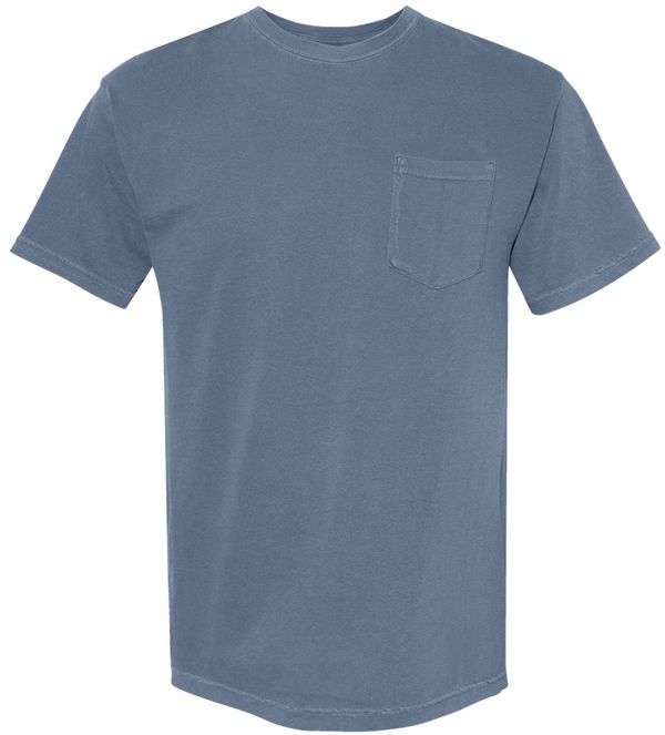 Am image of a Custom Comfort Colors Adult Heavyweight RS Pocket T Shirt in Blue Jean!