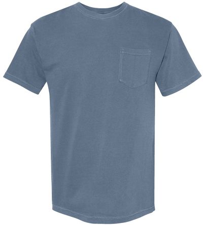 Am image of a Custom Comfort Colors Adult Heavyweight RS Pocket T Shirt in Blue Jean!