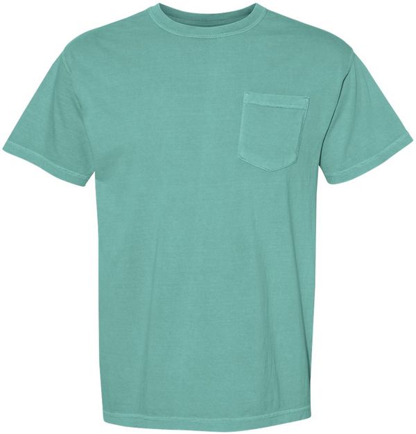 Am image of a Custom Comfort Colors Adult Heavyweight RS Pocket T Shirt in Seafoam!