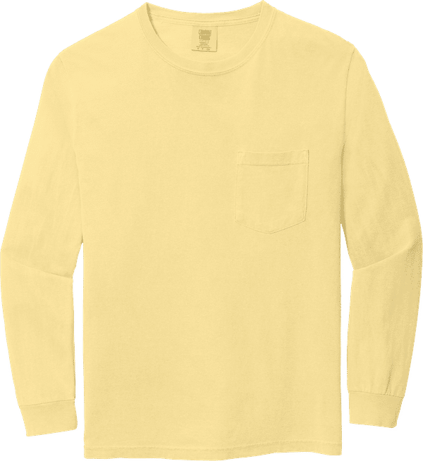 An image of a Custom Comfort Colors Heavyweight Ring Spun Long Sleeve Pocket Tee in Butter!