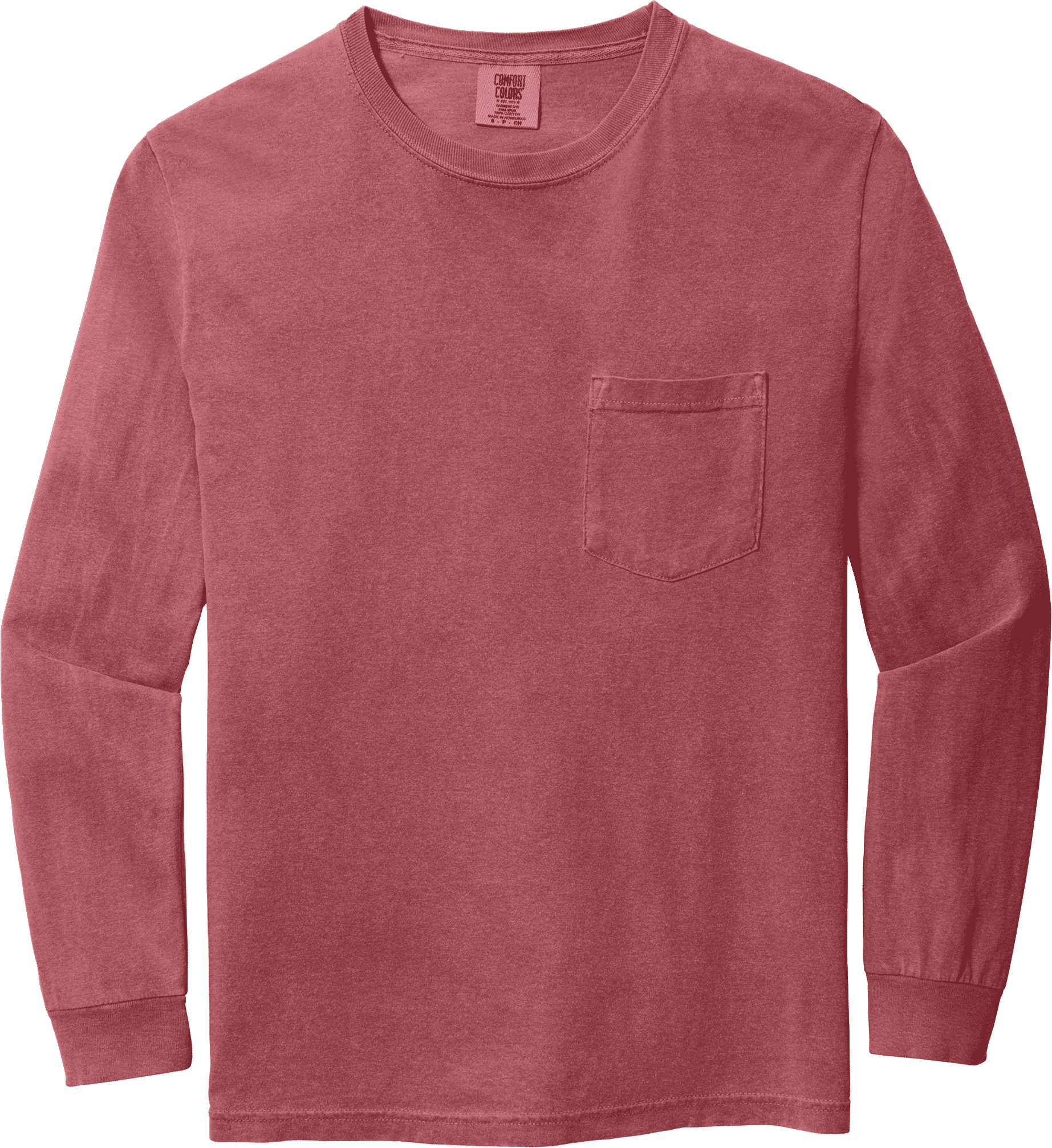 Comfort Colors Heavyweight Ring Spun Long Sleeve Pocket Tee in Crimson