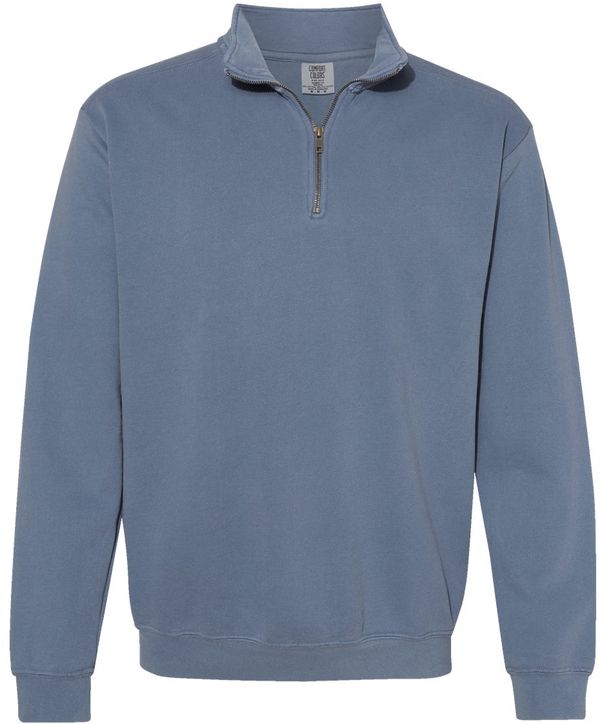 Am image of a Custom Comfort Colors Unisex Garment Dyed Quarter Zip Sweatshirt in Blue Jean!