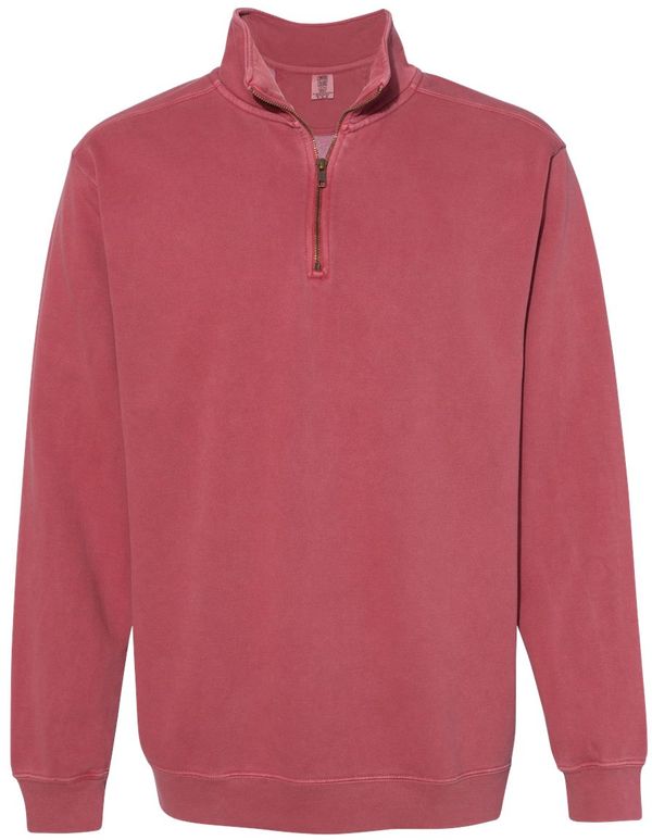 An image of a Custom Comfort Colors Unisex Garment Dyed Quarter Zip Sweatshirt in Crimson!