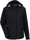 Am image of a Custom Core365 Ladies Packable Rain Jacket in Black!