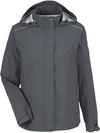 Am image of a Custom Core365 Ladies Packable Rain Jacket in Carbon!