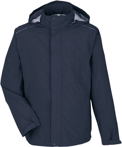 Am image of a Custom Core365 Mens Barrier Rain Jacket in Classic Navy!