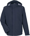 Am image of a Custom Core365 Mens Barrier Rain Jacket in Classic Navy!