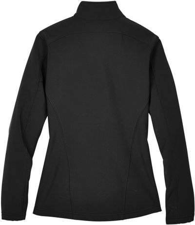 Am image of a Custom Core365 Ladies Cruise Two Layer Fleece Bonded Soft Shell Jacket in Black!