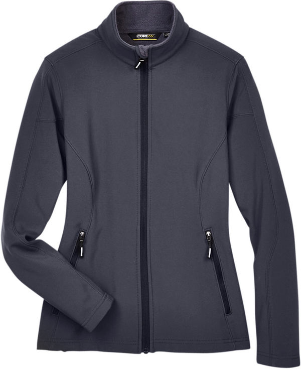 Am image of a Custom Core365 Ladies Cruise Two Layer Fleece Bonded Soft Shell Jacket in Carbon!