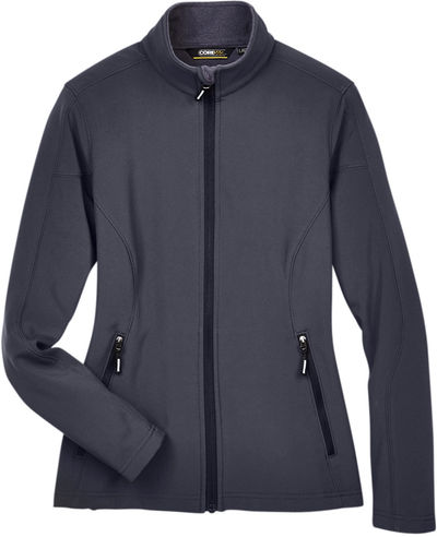 Am image of a Custom Core365 Ladies Cruise Two Layer Fleece Bonded Soft Shell Jacket in Carbon!