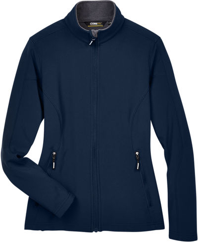 Am image of a Custom Core365 Ladies Cruise Two Layer Fleece Bonded Soft Shell Jacket in Classic Navy!