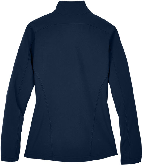 Am image of a Custom Core365 Ladies Cruise Two Layer Fleece Bonded Soft Shell Jacket in Classic Navy!