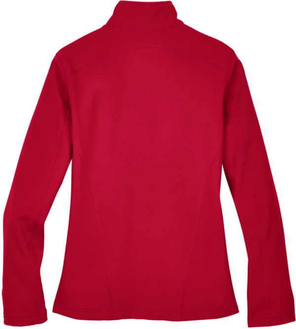 Am image of a Custom Core365 Ladies Cruise Two Layer Fleece Bonded Soft Shell Jacket in Classic Red!