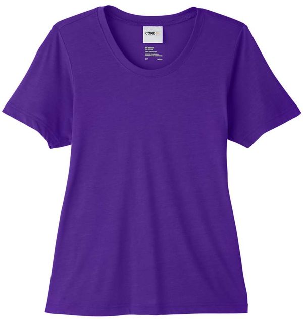 An image of a Custom Core 365 Ladies' Fusion ChromaSoft™ Performance T Shirt in Campus Purple!
