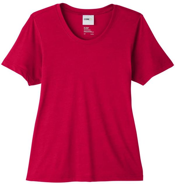 An image of a Custom Core 365 Ladies' Fusion ChromaSoft™ Performance T Shirt in Classic Red!