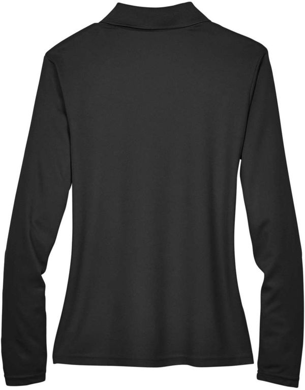 An image of a Custom Core 365 Ladies' Pinnacle Performance Long Sleeve Pique Polo in Black 703!