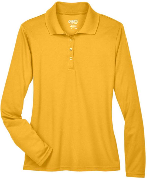 An image of a Custom Core 365 Ladies' Pinnacle Performance Long Sleeve Pique Polo in Campus Gold 444!