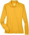 An image of a Custom Core 365 Ladies' Pinnacle Performance Long Sleeve Pique Polo in Campus Gold 444!
