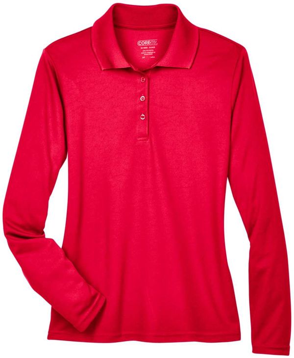 An image of a Custom Core 365 Ladies' Pinnacle Performance Long Sleeve Pique Polo in Classic Red 850!