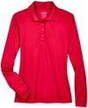 An image of a Custom Core 365 Ladies' Pinnacle Performance Long Sleeve Pique Polo in Classic Red 850!