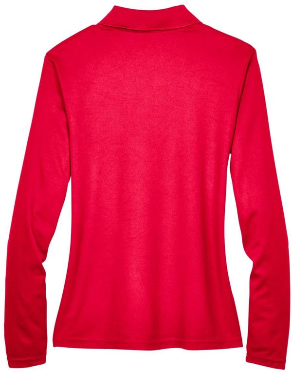 An image of a Custom Core 365 Ladies' Pinnacle Performance Long Sleeve Pique Polo in Classic Red 850!