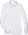 An image of a Custom Core 365 Ladies' Pinnacle Performance Long Sleeve Pique Polo in White 701!