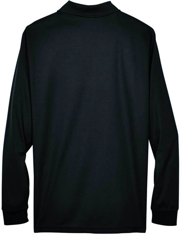 An image of a Custom Core 365 Men's Pinnacle Performance Long Sleeve Pique Polo in Black!