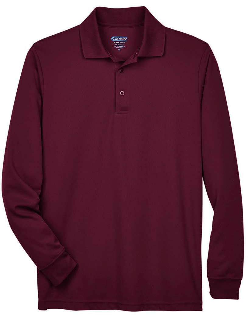 Core 365 Men's Pinnacle Performance Long Sleeve Pique Polo in Burgundy