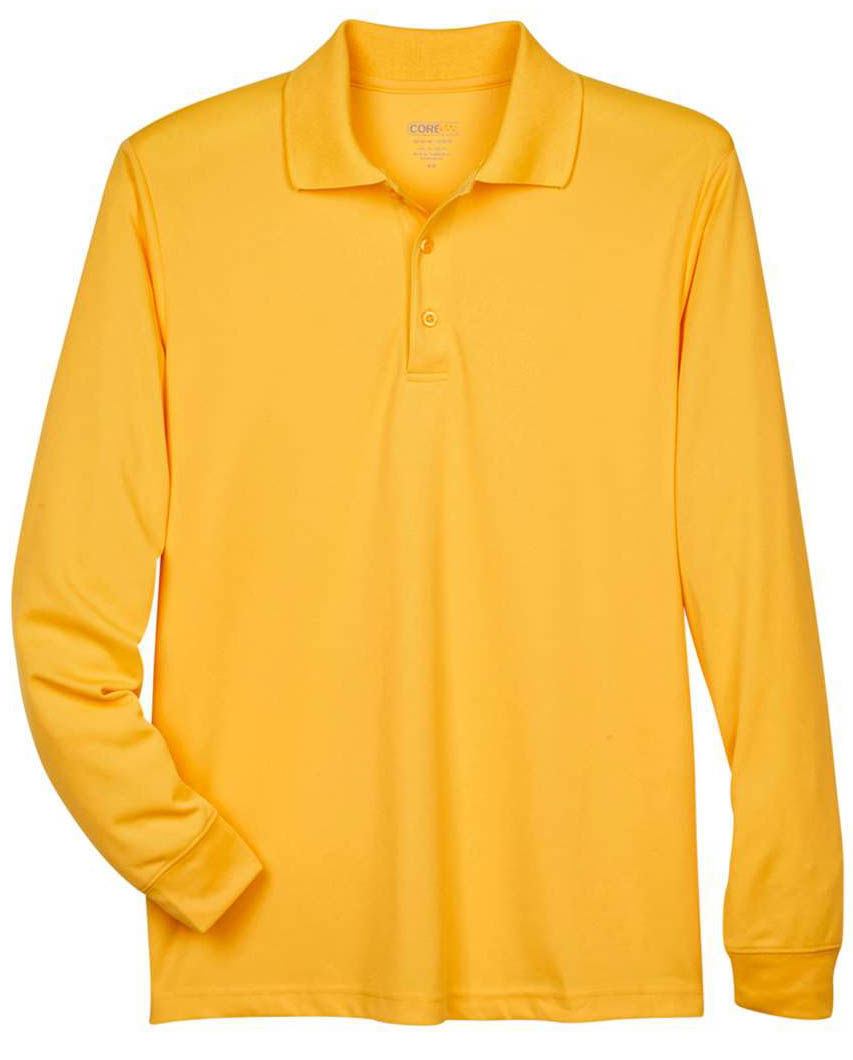 Core 365 Men's Pinnacle Performance Long Sleeve Pique Polo in Campus Gold