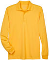 An image of a Custom Core 365 Men's Pinnacle Performance Long Sleeve Pique Polo in Campus Gold!