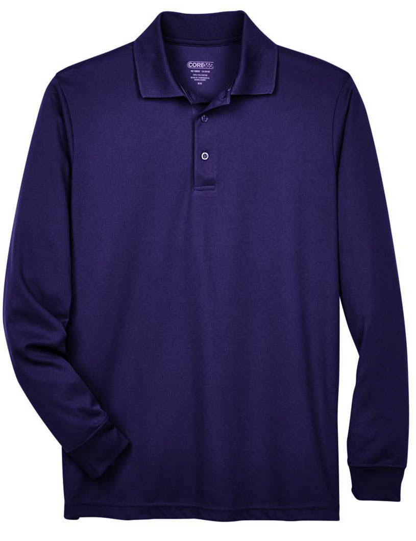Core 365 Men's Pinnacle Performance Long Sleeve Pique Polo in Campus Purple