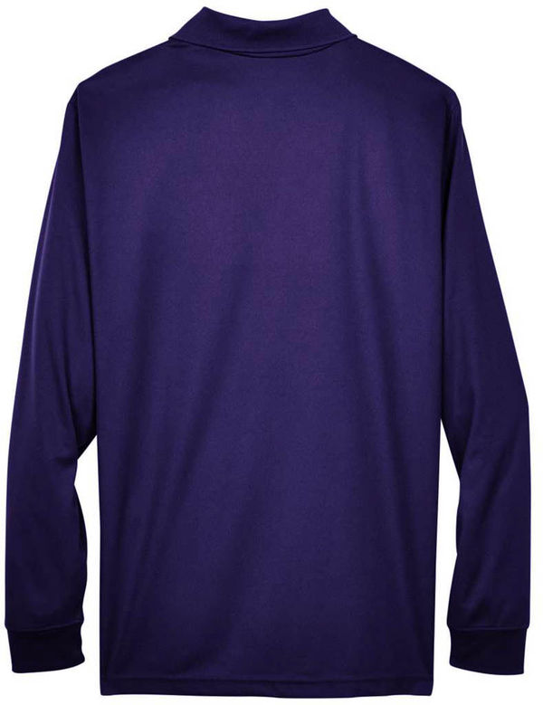 An image of a Custom Core 365 Men's Pinnacle Performance Long Sleeve Pique Polo in Campus Purple!