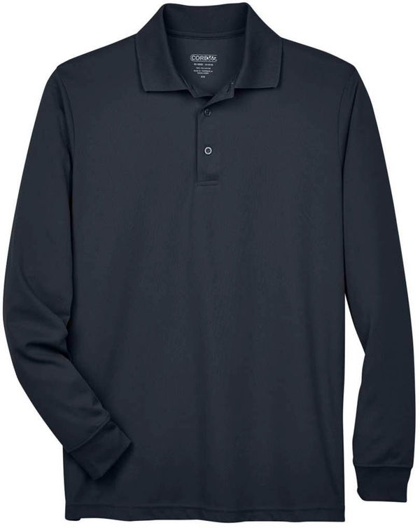 An image of a Custom Core 365 Men's Pinnacle Performance Long Sleeve Pique Polo in Carbon!