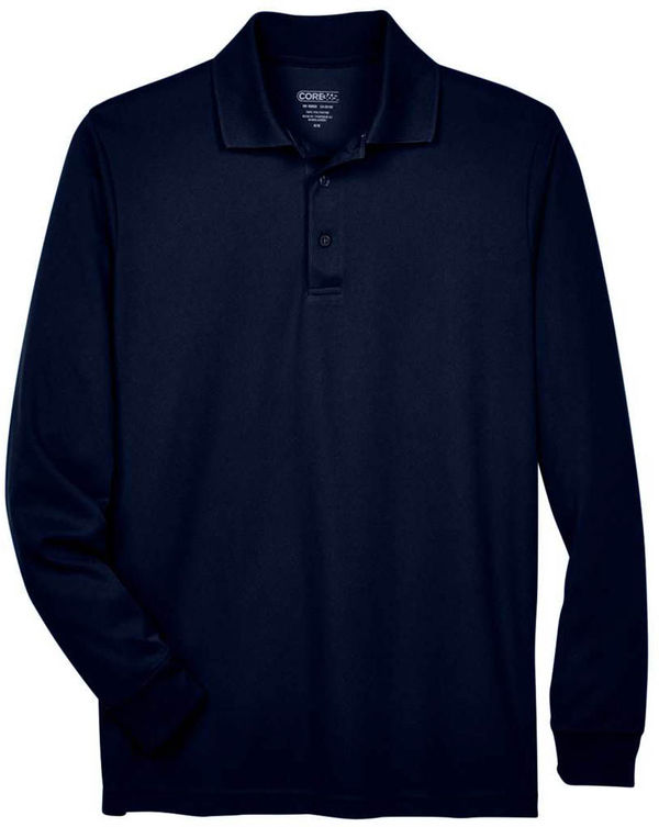 An image of a Custom Core 365 Men's Pinnacle Performance Long Sleeve Pique Polo in Classic Navy!
