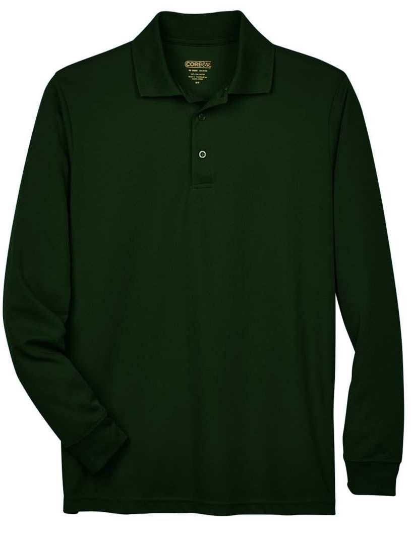 Core 365 Men's Pinnacle Performance Long Sleeve Pique Polo in Forest