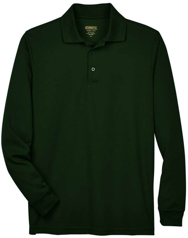 An image of a Custom Core 365 Men's Pinnacle Performance Long Sleeve Pique Polo in Forest!