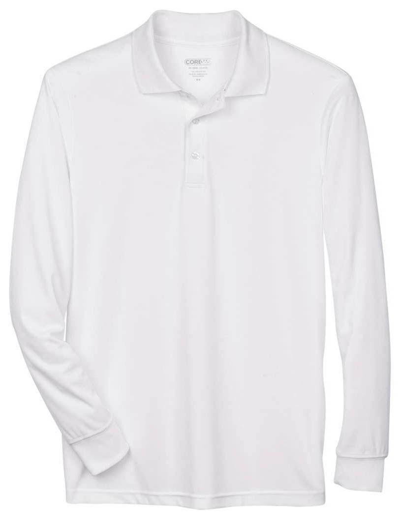 Core 365 Men's Pinnacle Performance Long Sleeve Pique Polo in White