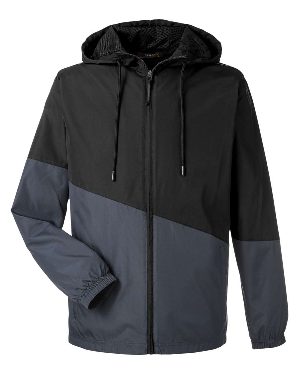 Core 365 Unisex Techno Lite Colorblock Windbreaker in Black/Carbon