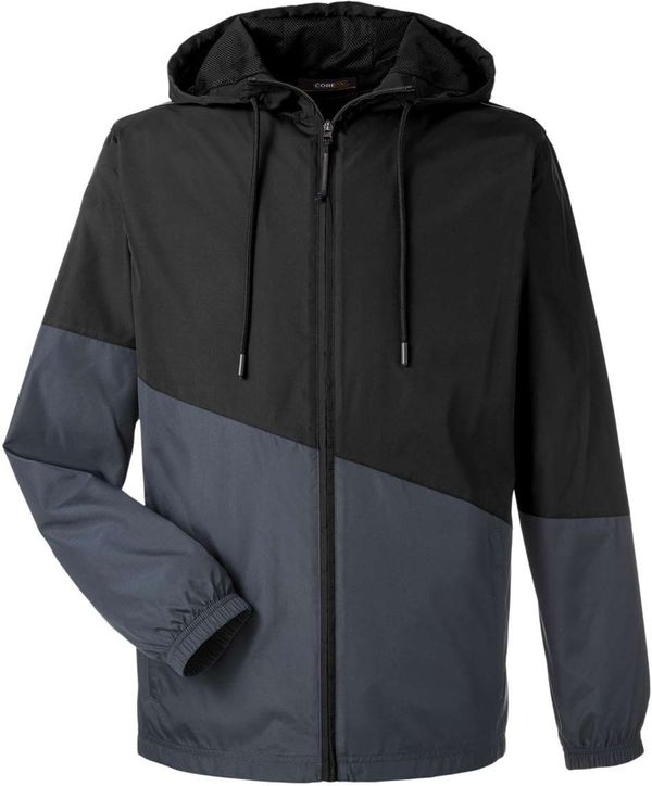 An image of a Custom Core 365 Unisex Techno Lite Colorblock Windbreaker in Black/Carbon!