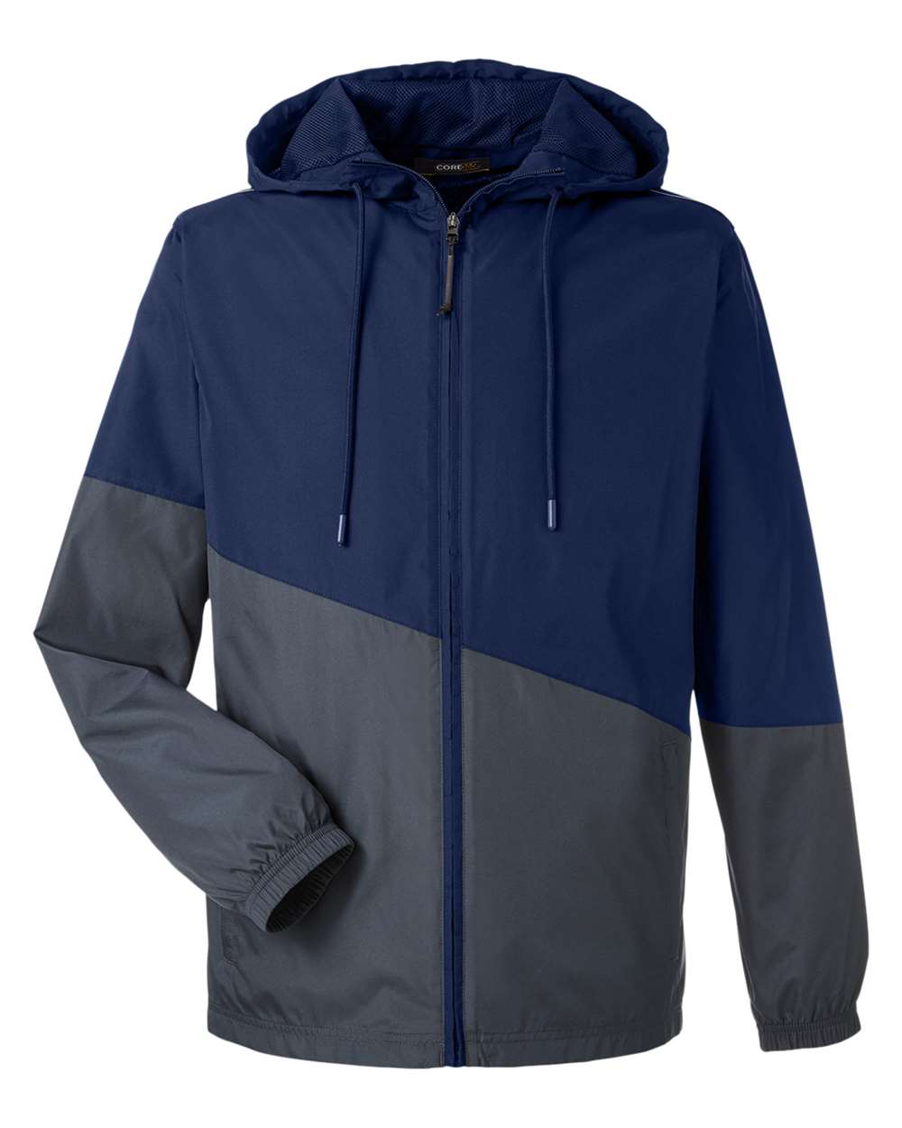 Core 365 Unisex Techno Lite Colorblock Windbreaker in Classic Navy/Carbon